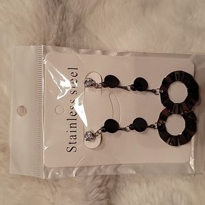 NWOT, Silver Dangling Earrings, Stainless Steel, Rhinestone Stud @ Post, Fashion